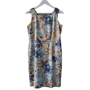 Positive Attitude Blue & Brown Beaded Sequin Sheath Linen Sheath Dress - Size 6